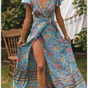Bohemian Floral Maxi Wrap Dress
